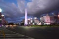 Buenos Aires Argentina Avenida 9 de Julio obelisk at night illuminated with advertising posters