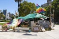 02/28/2022 Buenos Aires Argentina. camp in the plaza de mayo, protesting the rights of indigenous tribes