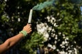 Green smoke bomb, demonstration in defense of the legal abortion, Argentina