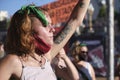 Young woman in a rally defending the legal abortion law. Buenos Aires, Argentina