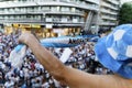 Buenos Aires, Argentina - December 4, 2022: Happy Argentine football fans celebrate winning a football match at the