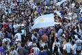 Buenos Aires, Argentina - December 4, 2022: Happy Argentine football fans celebrate winning a football match at the