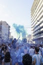 Buenos Aires, Argentina - December 14, 2022: Happy Argentine football fans celebrate winning a football match at the