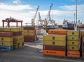 Stacks of shipping containers in port, Buenos Aires, Argentina Royalty Free Stock Photo