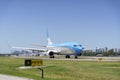 Buenos Aires, Argentina - February 27, 2023: Aerolineas Argentinas plane. Boeing plane before takeoff at Buenos Aires