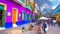 Buenos Aires, Argentina - February 15, 2020: Colorful buildings of El Caminito, a street museum and a traditional alley frequented Royalty Free Stock Photo