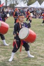 Buenos Aires, Argentina - February 14th, 2023: Japanese dancer with drum.