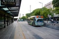 Bus route 59 driving on metrobus lane on street Avenida Nueve de Julio