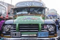 Green Bedford Alcorta 1961 old vintage bus painted with fileteado porteÃ±o style Royalty Free Stock Photo