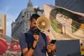 Activist with a megaphone during an environmental protest in Buenos Aires