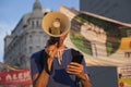 Activist with a megaphone during an environmental protest in Buenos Aires