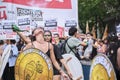 Women chanting feminist slogans while marching during the 8M women strike