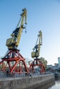 Old port cranes in the financial district of Puerto Madero in the capital of Argentina, Buenos Aires in 2023 Royalty Free Stock Photo