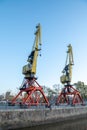 Old port cranes in the financial district of Puerto Madero in the capital of Argentina, Buenos Aires in 2023 Royalty Free Stock Photo