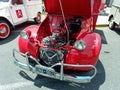 old red Citroen 2CV or 3CV utility van 1960-1979. Nose. Engine. Expo Warnes 2021 classic car show