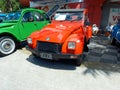 old red popular Citroen IES 3CV America 1986. Expo Warnes 2021 classic car show. Copyspace