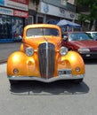 vintage metallic yellow Chevrolet Chevy Master coupe 1933-1942. Expo Warnes 2021 classic car show. Royalty Free Stock Photo