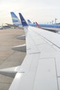 View from a Boeing 737-700 jet of Aerolineas Argentinas at the boarding area Royalty Free Stock Photo