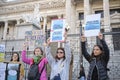 Woman protesting against seismic exploration for offshore oil exploitation Royalty Free Stock Photo