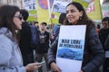 Woman protesting against seismic exploration for offshore oil exploitation Royalty Free Stock Photo