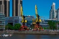 Big old cranes in Puerto Madero neighborhood waterfront Royalty Free Stock Photo