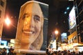 argentina: Protesters hold up their torches during the torch rally organized of evita peron in the street