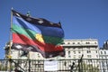 Mapuche flag waving in the sun at the Congress Square in Buenos Aires, Argentina Royalty Free Stock Photo