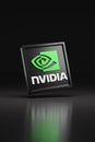 Buenos Aires, Argentina September 12th, 2023: Solid Nvidia logo isolated on dark background. 3d illustration