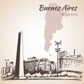 Buenos Aires cityscape with obelisk. Argentina. Sketch.