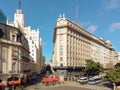 Buenos Aires downtown. The rationalist facade of the Siemens office building in front of May Square