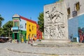 BUENOS AIRES - JANUARY 31, 2018: Colorful area in La Boca neighborhoods in Buenos Aires. Street is a major tourist attraction & t