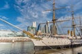 Buenos Aires, Puerto Madero, Argentina - December 8, 2019: Daytime image of Puerto Madero with the frigate in the front