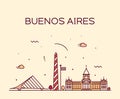 Buenos Aires skyline, Argentina vector linear city