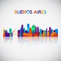 Buenos Aires skyline silhouette in colorful geometric style.