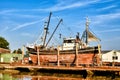 Fishing boat ST2 in a shipyard in Buesum on the North Sea in Germany Royalty Free Stock Photo