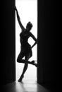 Bueutiful, dancer woman stands in doorway