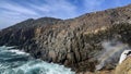 The Bufadora, a marine gesiser with a rainbow in the Mexican city of Ensenada, is a very touristic place in the Baja California. Royalty Free Stock Photo