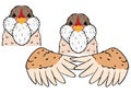 Buff bearded easteregger chicken head and wings with outlines