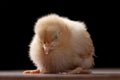 Buff Orpington baby chick standing up while sleeping