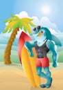 Buff surfer shark with background