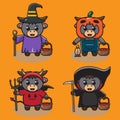 Cute Buffalo Halloween cartoon set.