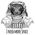 Buffalo, bison,ox, bull Astronaut. Space suit. Hand drawn image of lion for tattoo, t-shirt, emblem, badge, logo patch