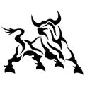 The buffalo is a black silhouette drawn in various curvy lines in a flat style. Bull tattoo, logo, apparel design emblem