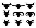 Buffalo and Bull head icons in silhouette
