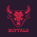 Buffalo, bull head logo element, red on dark