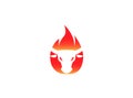 Buffalo bullhead in fire angry cow flame for logo design illustration Royalty Free Stock Photo