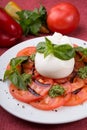 Buffalo burrata cheese served with fresh raw tomatoes