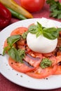 Buffalo burrata cheese served with fresh raw tomatoes