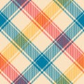 Buffalo check plaid pattern. Colorful diagonal vector in blue, red, yellow, beige. Seamless vichy tartan for flannel shirt. Royalty Free Stock Photo