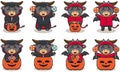 Vector illustration of cute Buffalo with Dracula and Devil costume Royalty Free Stock Photo